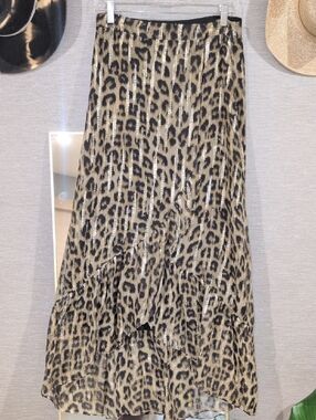 Ba&sh Leopard Print Midi Skirt with Metallic Accents - Women